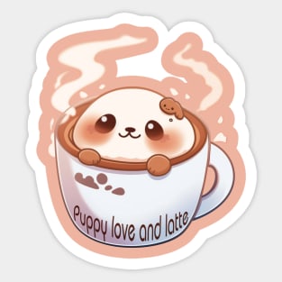 Cute Puppy love and latte for dog lovers Sticker